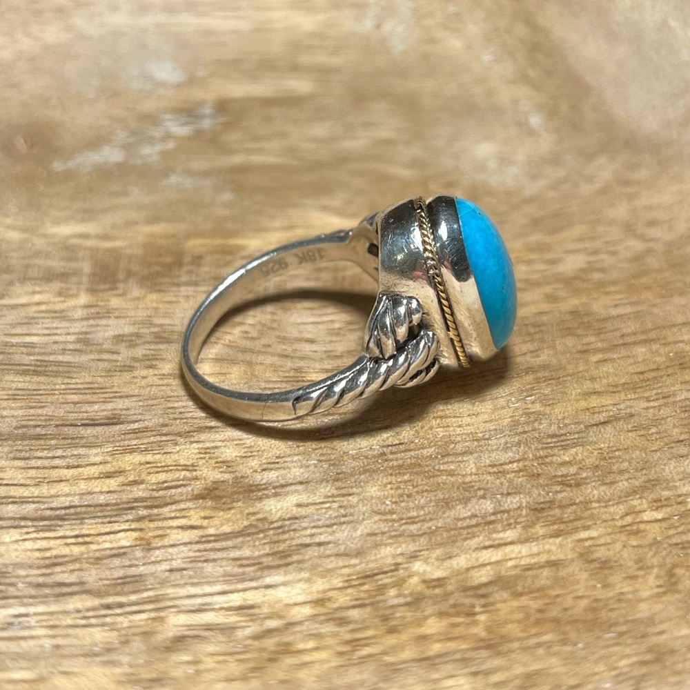 *SOLD* EFFY Sterling Silver & 18K Yellow Gold Blue Turquoise Ring - Picture 6 of 16